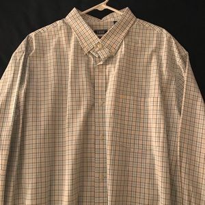 Izod 2XL button down dress shirt.  White with very cool checkered pattern.